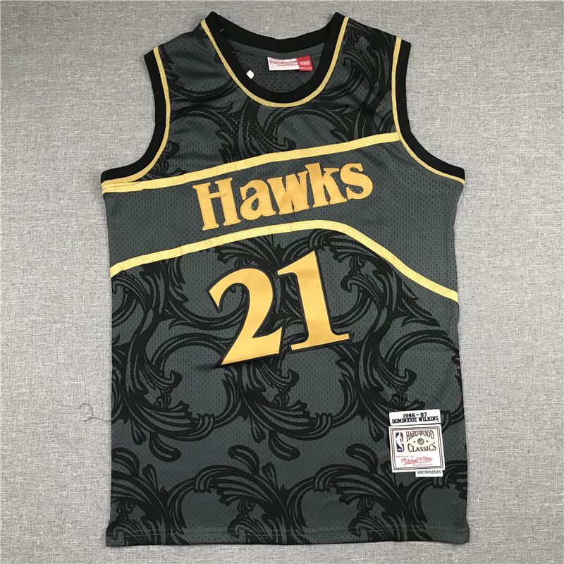 Cheap Men Atlanta Hawks 21 Wilkins Black Limited Edition Black Gold NBA Jerseys